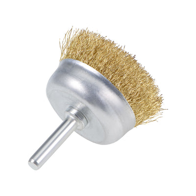 Harfington 3-Inch Wire Cup Brush Brass Plated Crimped Steel with 1/4-inch Shank 10 Pcs
