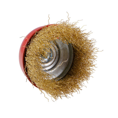 Harfington 3-Inch Wire Cup Brush Brass Plated Crimped Steel with M10 Threaded Hole
