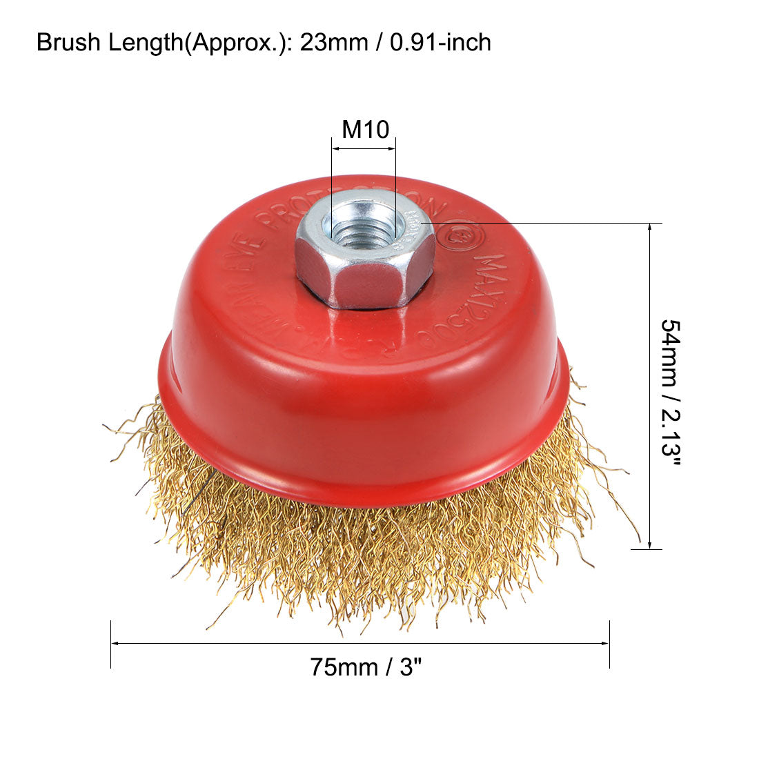 Harfington 3-Inch Wire Cup Brush Brass Plated Crimped Steel with M10 Threaded Hole 5 Pcs