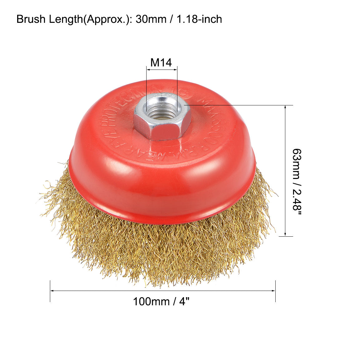Harfington 4-Inch Wire Cup Brush Brass Plated Crimped Steel with M14 Threaded Hole 3 Pcs