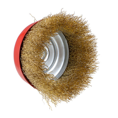 Harfington 4-Inch Wire Cup Brush Brass Plated Crimped Steel with M14 Threaded Hole 3 Pcs