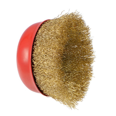 Harfington 4-Inch Wire Cup Brush Brass Plated Crimped Steel with M14 Threaded Hole 3 Pcs