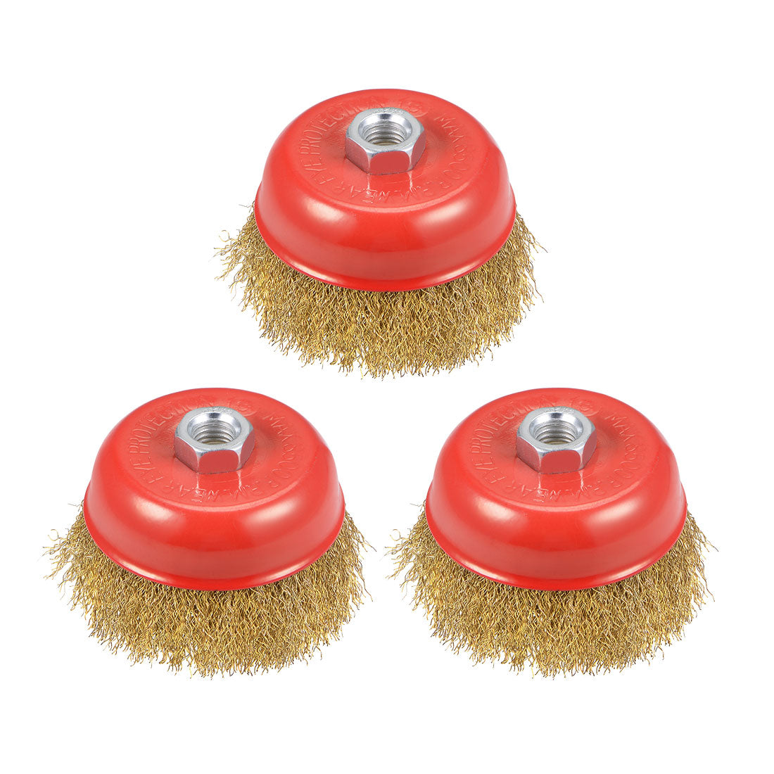 Harfington 4-Inch Wire Cup Brush Brass Plated Crimped Steel with M14 Threaded Hole 3 Pcs