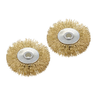 Harfington 2-Inch Wire Wheel Brush Bench Brass Plated Crimped Steel with 1/4-Inch Arbor Hole 2 Pcs