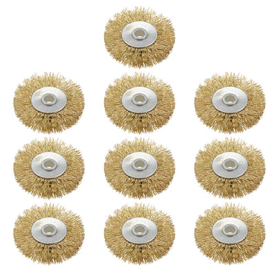 Harfington 2-Inch Wire Wheel Brush Bench Brass Plated Crimped Steel with 1/4-Inch Arbor Hole 10 Pcs