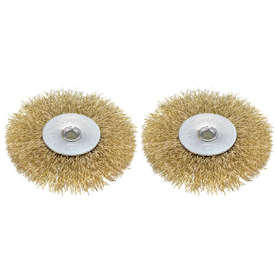 Harfington 2-1/2-Inch Wire Wheel Brush Bench Brass Plated Crimped Steel with 1/4-Inch Arbor Hole 2 Pcs