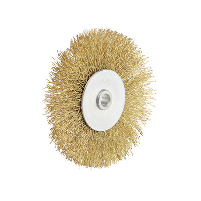Harfington 2-1/2-Inch Wire Wheel Brush Bench Brass Plated Crimped Steel with 1/4-Inch Arbor Hole 5 Pcs