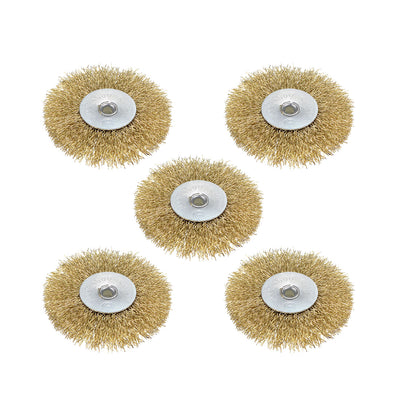 Harfington 2-1/2-Inch Wire Wheel Brush Bench Brass Plated Crimped Steel with 1/4-Inch Arbor Hole 5 Pcs