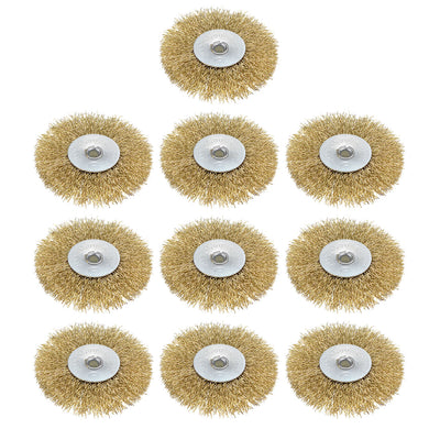 Harfington 2-1/2-Inch Wire Wheel Brush Bench Brass Plated Crimped Steel with 1/4-Inch Arbor Hole 10 Pcs