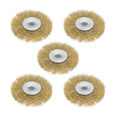 Harfington 3-Inch Wire Wheel Brush Bench Brass Plated Crimped Steel with 1/4-Inch Arbor Hole 5 Pcs