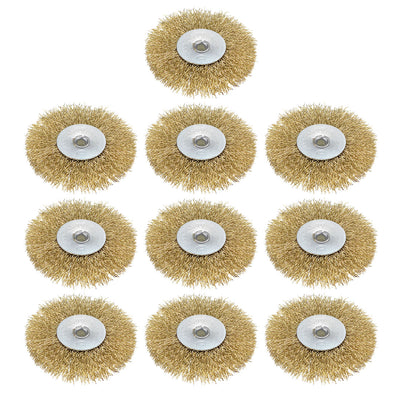 Harfington 3-Inch Wire Wheel Brush Bench Brass Plated Crimped Steel with 1/4-Inch Arbor Hole 10 Pcs