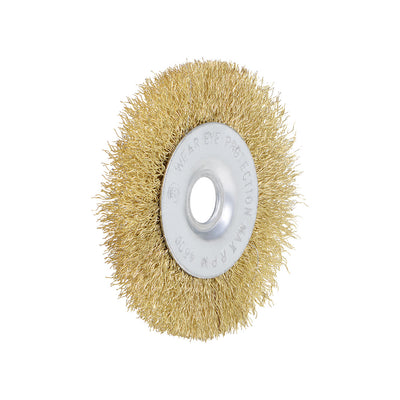 Harfington 4-Inch Wire Wheel Brush Bench Brass Plated Crimped Steel with 5/8-Inch Arbor Hole 5 Pcs