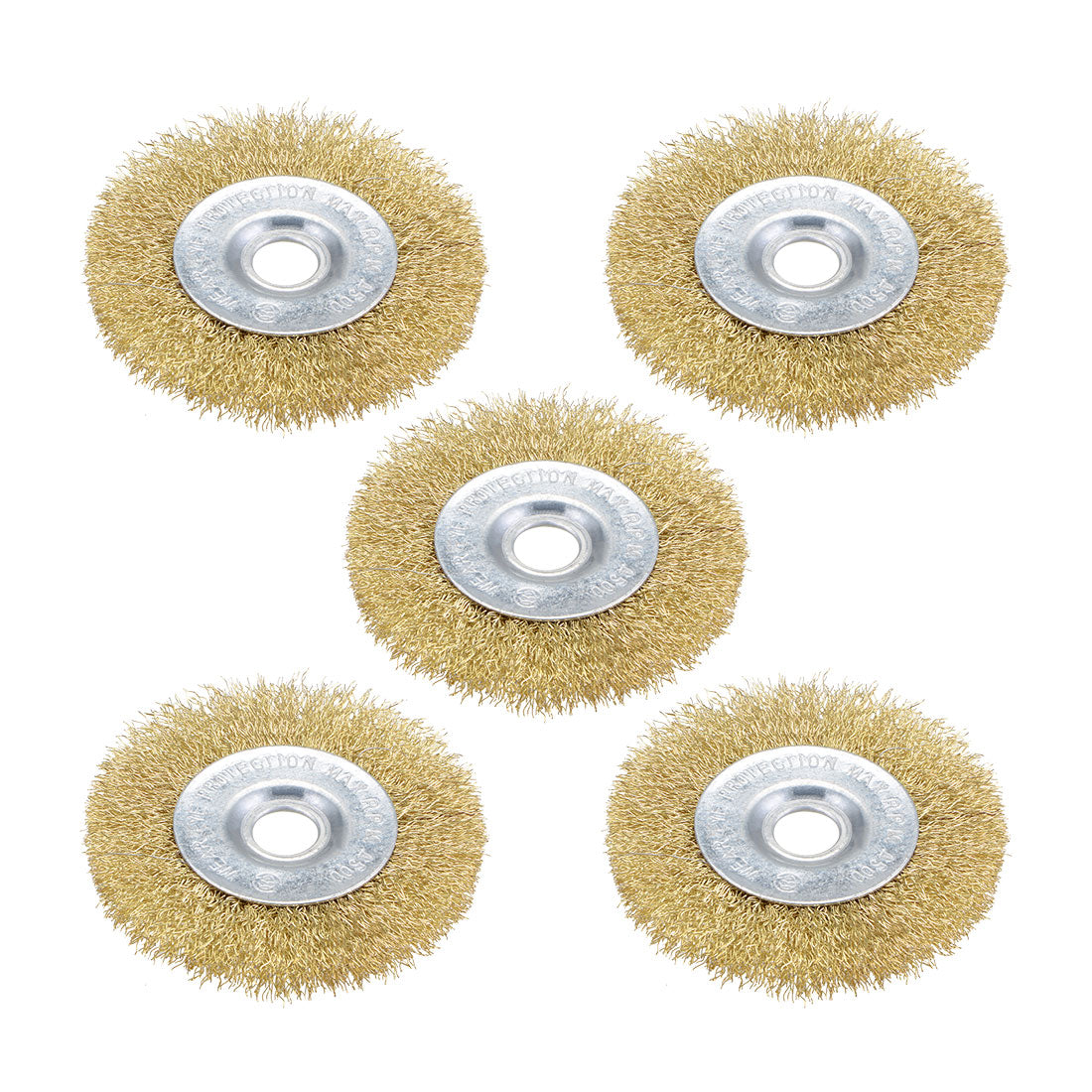 Harfington 4-Inch Wire Wheel Brush Bench Brass Plated Crimped Steel with 5/8-Inch Arbor Hole 5 Pcs