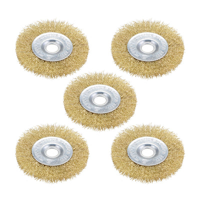 Harfington 4-Inch Wire Wheel Brush Bench Brass Plated Crimped Steel with 5/8-Inch Arbor Hole 5 Pcs