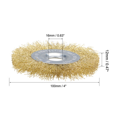 Harfington 4-Inch Wire Wheel Brush Bench Brass Plated Crimped Steel with 5/8-Inch Arbor Hole 10 Pcs