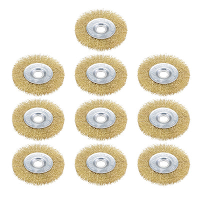 Harfington 4-Inch Wire Wheel Brush Bench Brass Plated Crimped Steel with 5/8-Inch Arbor Hole 10 Pcs