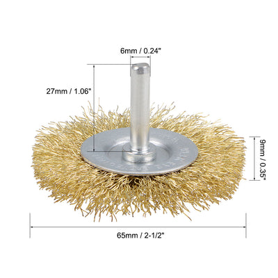 Harfington 2-1/2 Inch Wire Wheel Brush Bench Brass Plated Crimped Steel 1/4-Inch Shank 3 Pcs