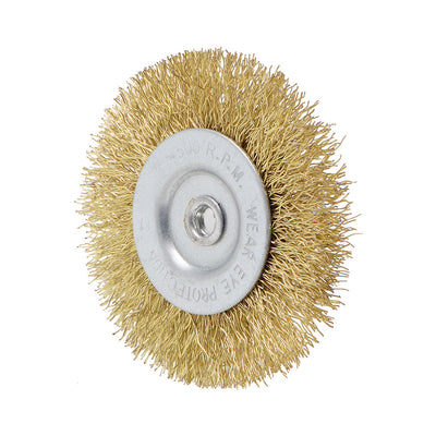 Harfington 2-1/2 Inch Wire Wheel Brush Bench Brass Plated Crimped Steel 1/4-Inch Shank 3 Pcs