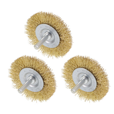 Harfington 2-1/2 Inch Wire Wheel Brush Bench Brass Plated Crimped Steel 1/4-Inch Shank 3 Pcs