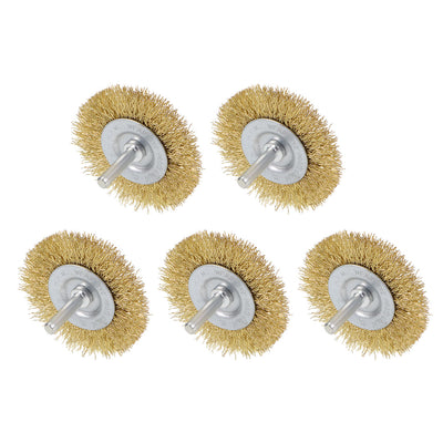 Harfington 2-1/2 Inch Wire Wheel Brush Bench Brass Plated Crimped Steel 1/4-Inch Shank 5Pcs