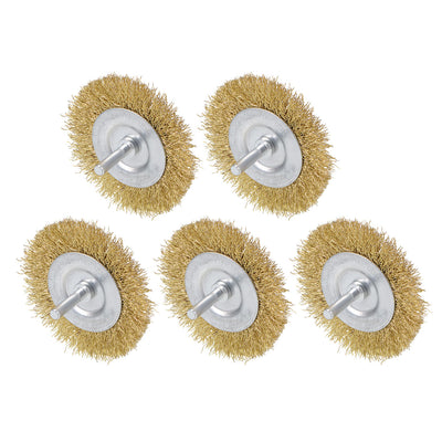 Harfington 3-Inch Wire Wheel Brush Bench Brass Plated Crimped Steel with 1/4-Inch Shank 5 Pcs