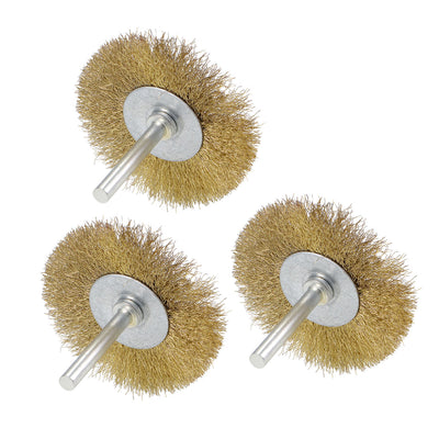 Harfington 2-1/2-Inch Wire Wheel Brush Bench Brass Plated Crimped Steel 1/4-Inch Shank 3 Pcs