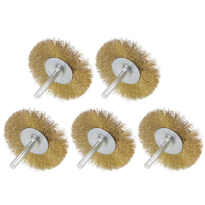 Harfington 2-1/2-Inch Wire Wheel Brush Bench Brass Plated Crimped Steel 1/4-Inch Shank 5 Pcs