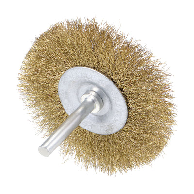 Harfington 3-Inch Wire Wheel Brush Bench Brass Plated Crimped Steel 1/4-Inch Shank
