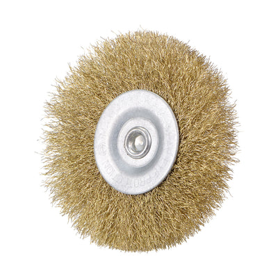 Harfington 3-Inch Wire Wheel Brush Bench Brass Plated Crimped Steel 1/4-Inch Shank 5 Pcs