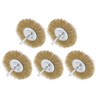 Harfington 3-Inch Wire Wheel Brush Bench Brass Plated Crimped Steel 1/4-Inch Shank 5 Pcs