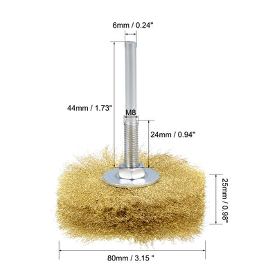 Harfington 80mm Wire Wheel Brush Bench Brass Plated Crimped Steel with 1/4-Inch Shank
