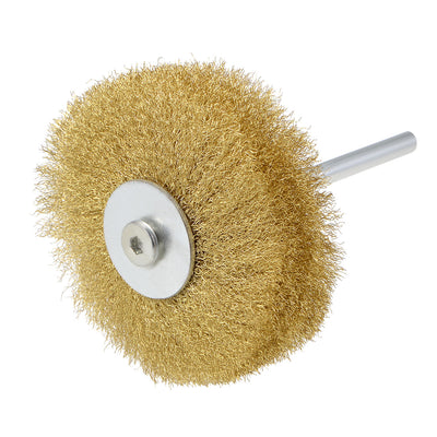 Harfington 80mm Wire Wheel Brush Bench Brass Plated Crimped Steel 1/4 Inch Shank 3pcs