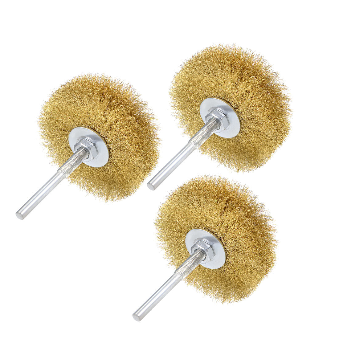Harfington 80mm Wire Wheel Brush Bench Brass Plated Crimped Steel 1/4 Inch Shank 3pcs