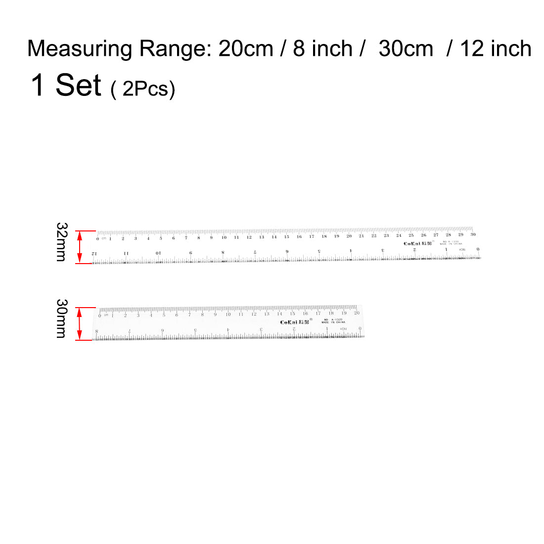 Harfington Straight Ruler 20cm 8 Inch 30cm 12 Inch Metric Plastic Measuring Ruler Tool 2 in 1 Set