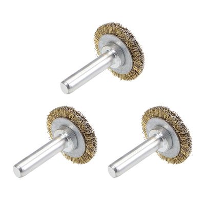 Harfington 1-Inch Wire Wheel Brush Bench Brass Plated Crimped Steel 1/4-Inch Shank 3Pcs