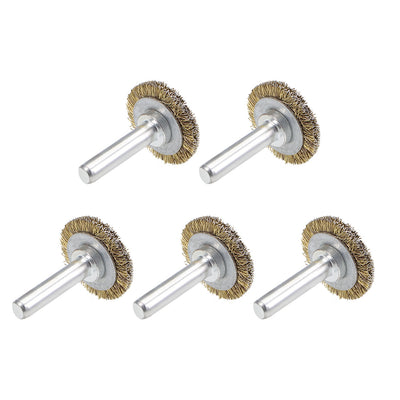 Harfington 1-Inch Wire Wheel Brush Bench Brass Plated Crimped Steel 1/4-Inch Shank 5Pcs