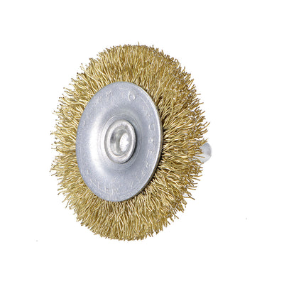 Harfington 2-Inch Wire Wheel Brush Bench Brass Plated Crimped Steel 1/4-Inch Shank 3Pcs