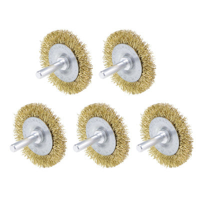 Harfington 2-Inch Wire Wheel Brush Bench Brass Plated Crimped Steel 1/4-Inch Shank 5Pcs