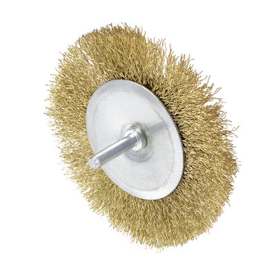 Harfington 4-Inch Wire Wheel Brush Bench Brass Plated Crimped Steel 1/4- Inch Shank