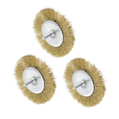 Harfington 4-Inch Wire Wheel Brush Bench Brass Plated Crimped Steel 1/4-Inch Shank 3 Pcs