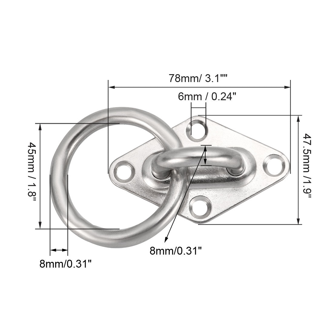 Harfington Stainless Steel Ceiling Hook with Ring Pad Eye Plate Hardware 78mmX47.5mm Staple Hooks Loop Wall Mount