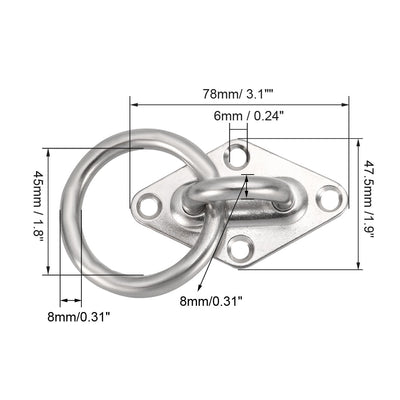 Harfington Stainless Steel Ceiling Hook with Ring Pad Eye Plate Hardware 78mmX47.5mm Staple Hooks Loop Wall Mount