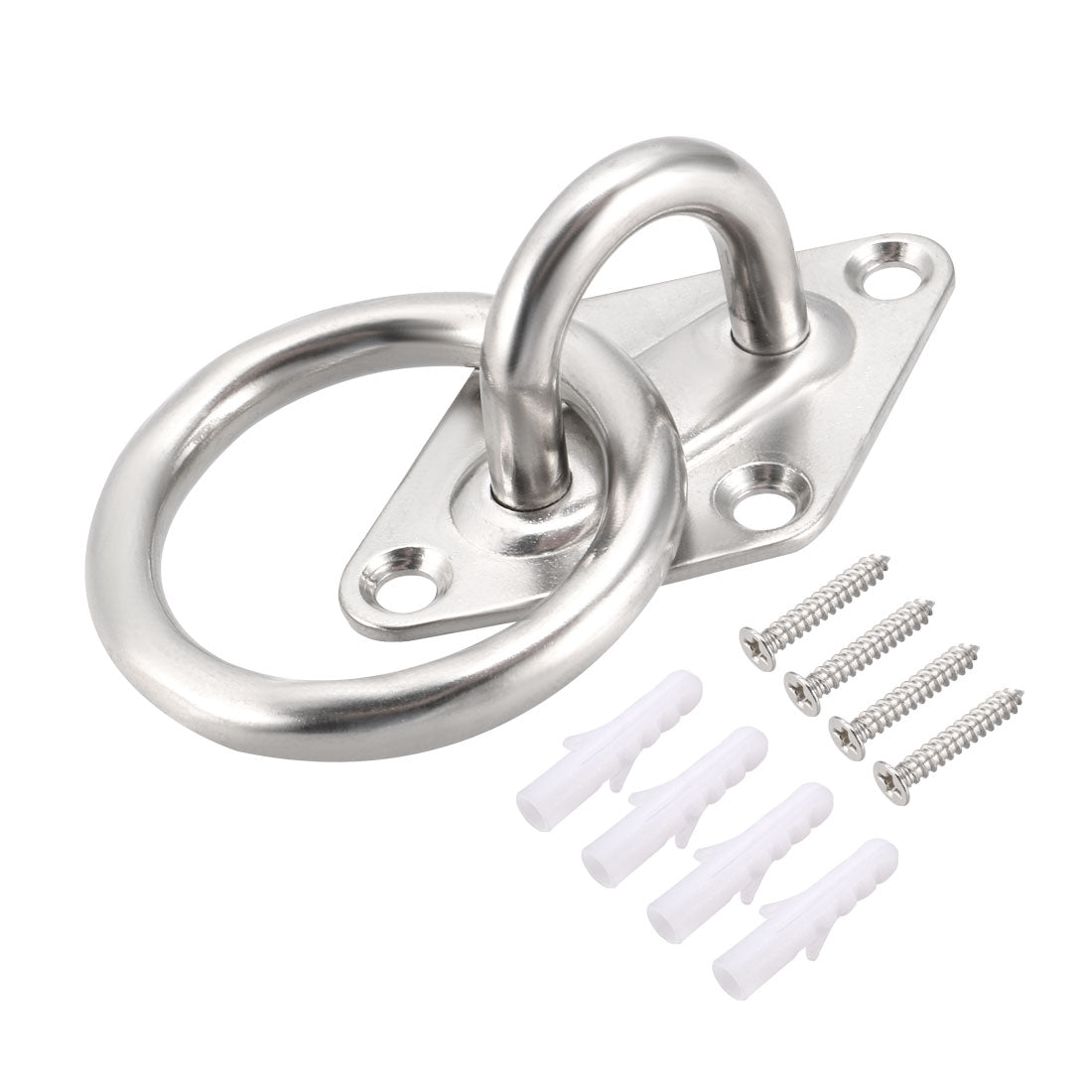 Harfington Stainless Steel Ceiling Hook with Ring Pad Eye Plate Hardware 78mmX47.5mm Staple Hooks Loop Wall Mount