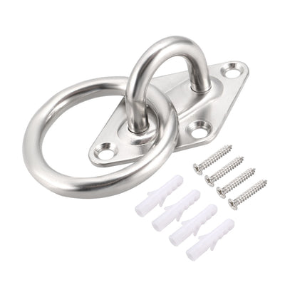 Harfington Stainless Steel Ceiling Hook with Ring Pad Eye Plate Hardware 78mmX47.5mm Staple Hooks Loop Wall Mount
