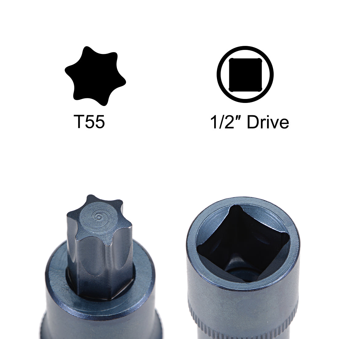 Harfington 1/2" Drive x T55 Torx Bit Socket, S2 Steel Bits, CR-V Sockets Metric 2" Length (For Hand Use Only) 2pcs