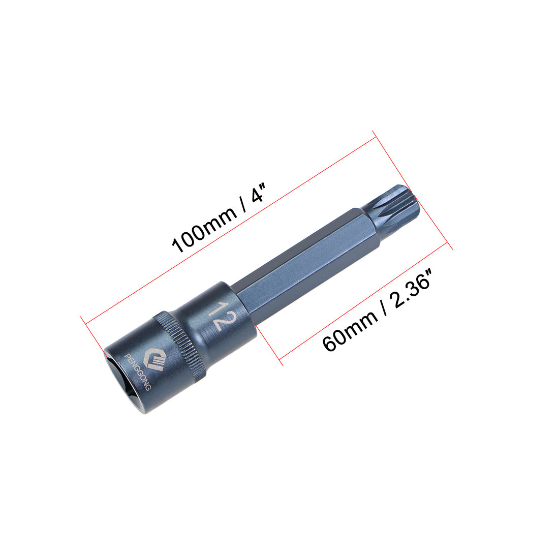 Harfington 2 Pcs 1/2-Inch Drive x M12 Triple Square Spline Bit Socket, Metric 4" Length