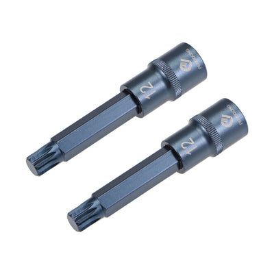 Harfington 2 Pcs 1/2-Inch Drive x M12 Triple Square Spline Bit Socket, Metric 4" Length