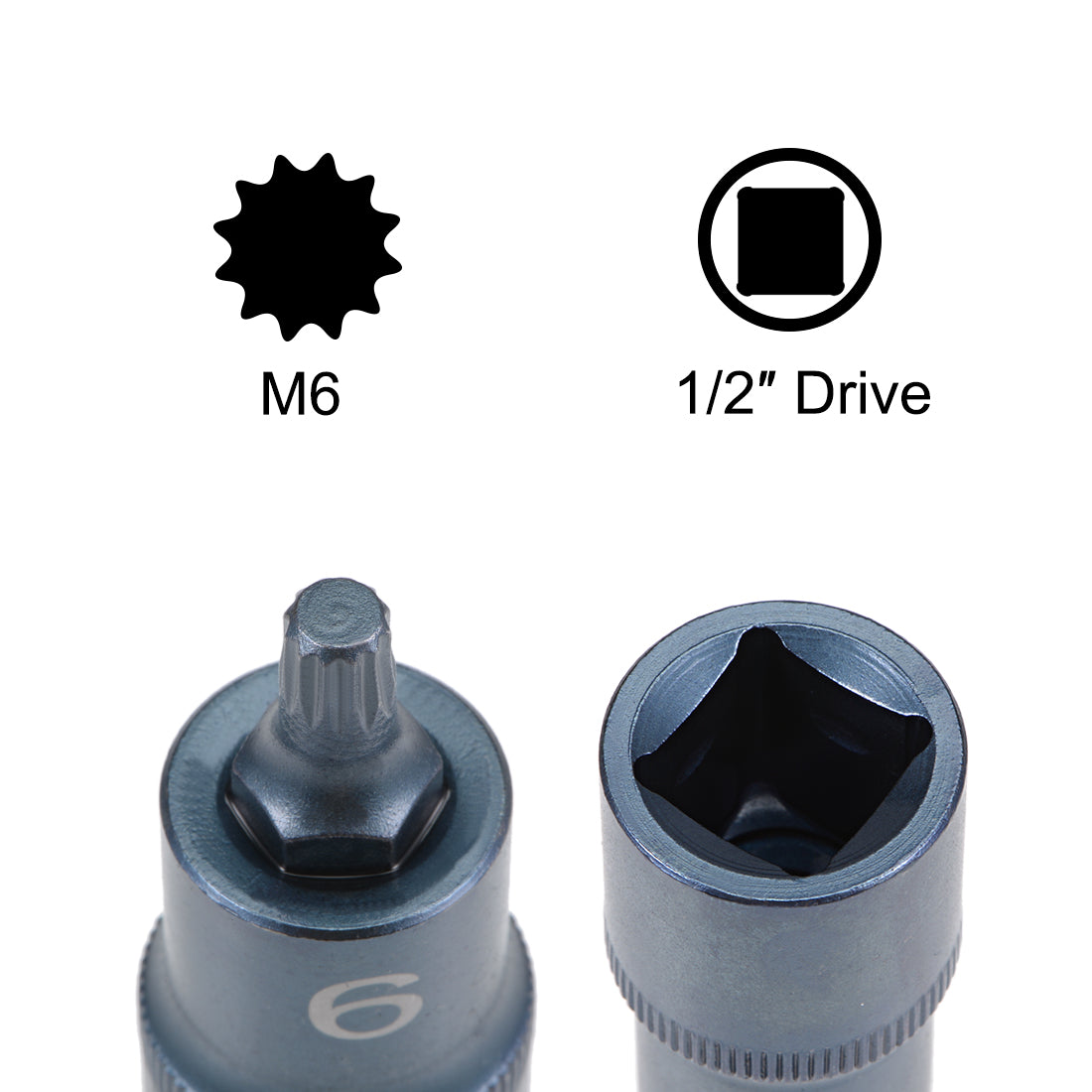 Harfington 1/2-Inch Drive x M6 Triple Square Spline Bit Socket, Metric 2" Length