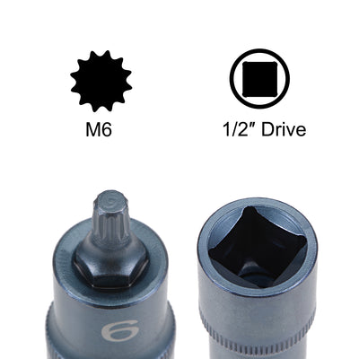 Harfington 1/2-Inch Drive x M6 Triple Square Spline Bit Socket, Metric 2" Length