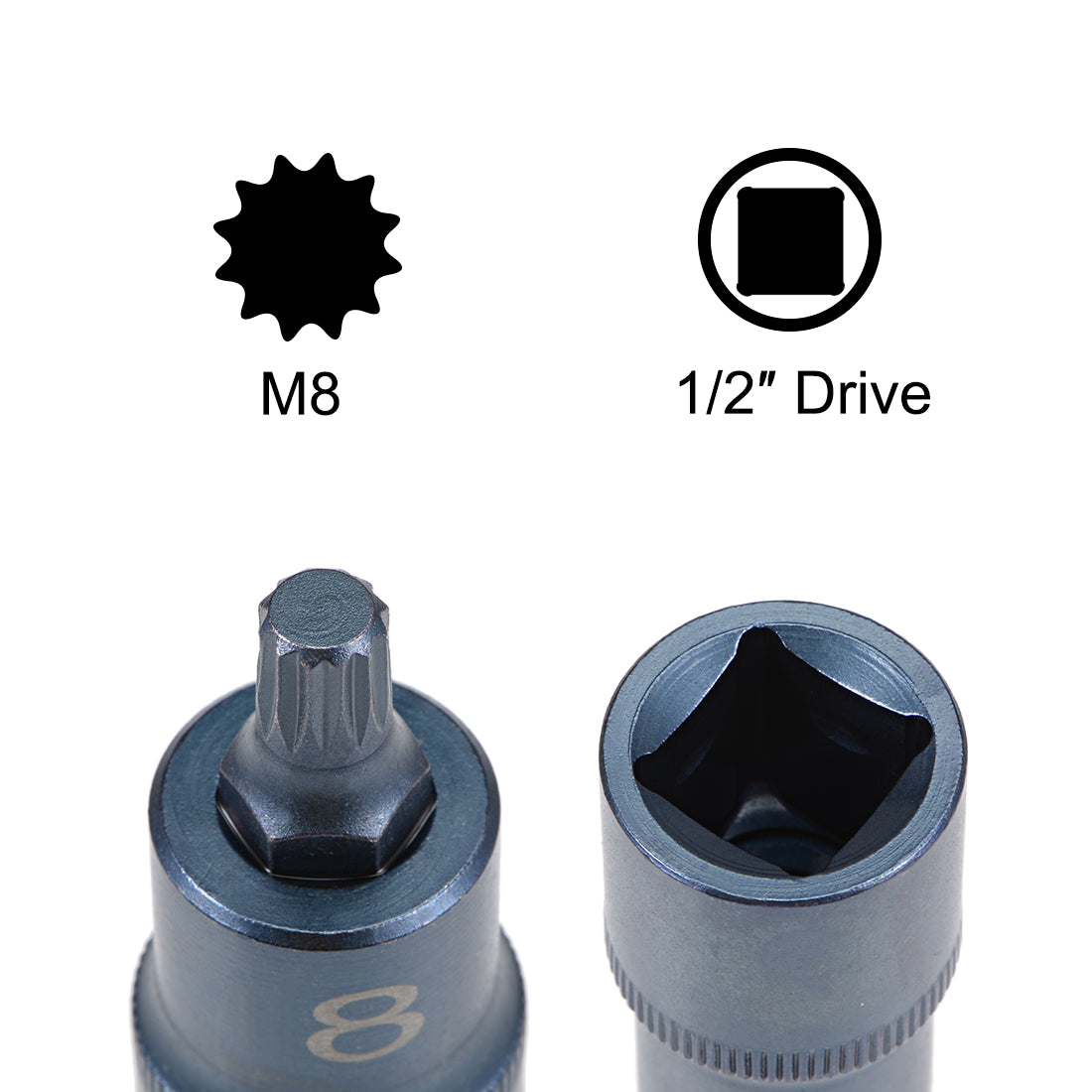 Harfington 1/2-Inch Drive x M8 Triple Square Spline Bit Socket, Metric 2" Length